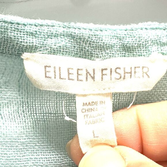EILEEN FISHER Semi- Sheer Linen Gauze Button Front Long Sleeve Tunic Top Size L - Picture 5 of 7